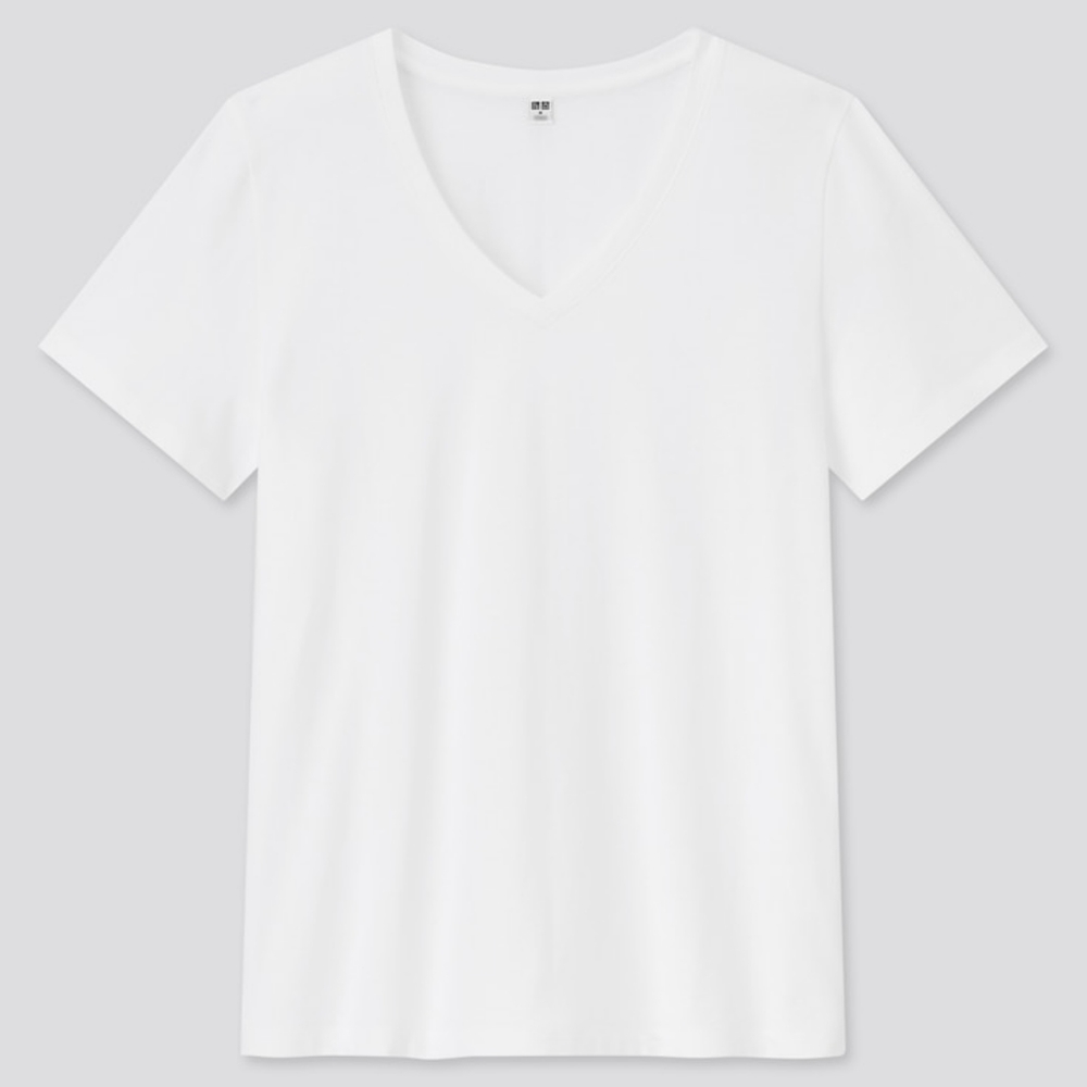 Uniqlo WOMEN SUPIMA COTTON V-NECK SHORT-SLEEVE T-SHIRT white